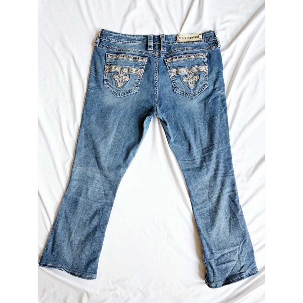 Rock Revival Haine Easy Boot Jeans Thick Stitch Stretch Bling Womens Size 34